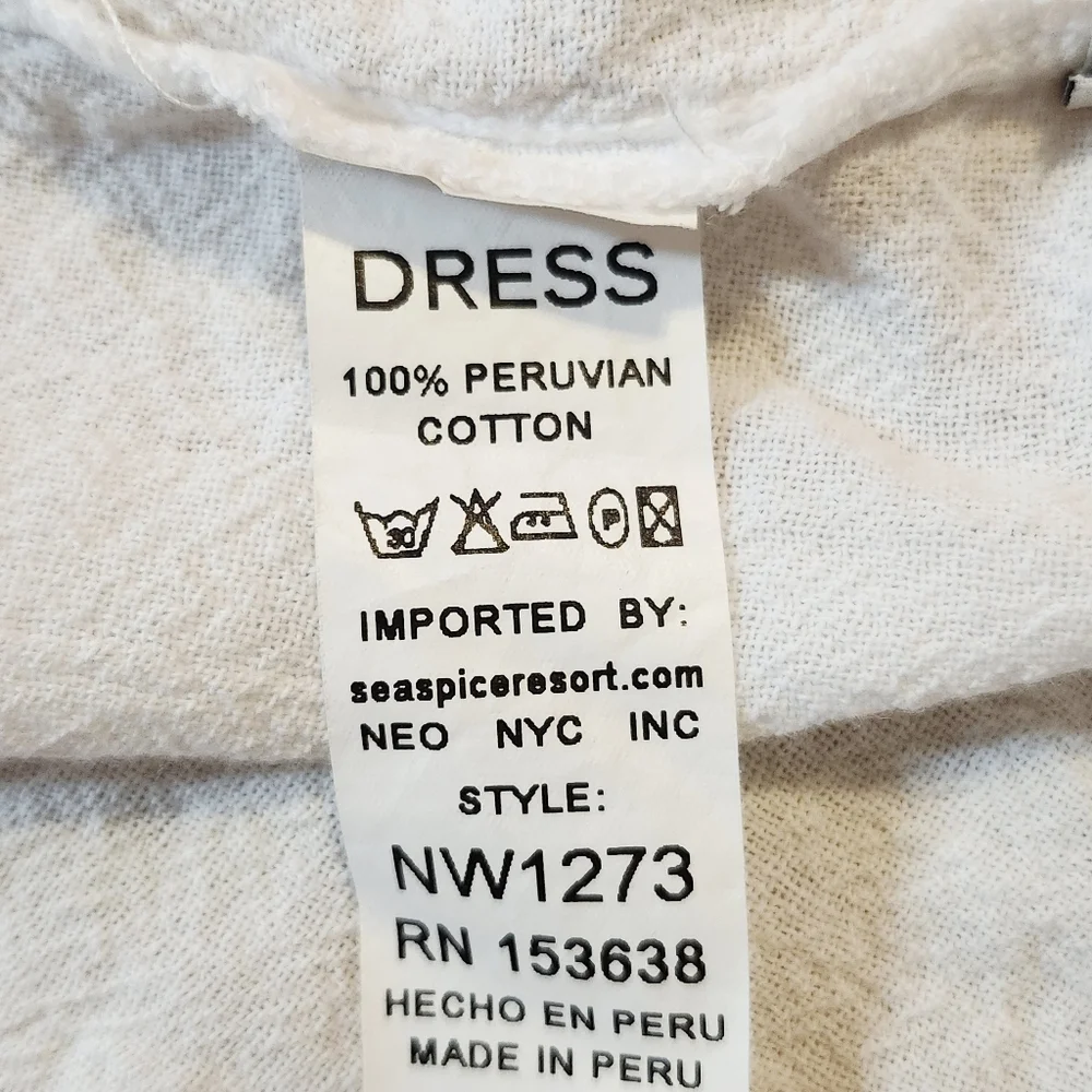 Seaspice Peruvian cotton white cover up tunic dress size S Bohemian Beach - Picture 8 of 9